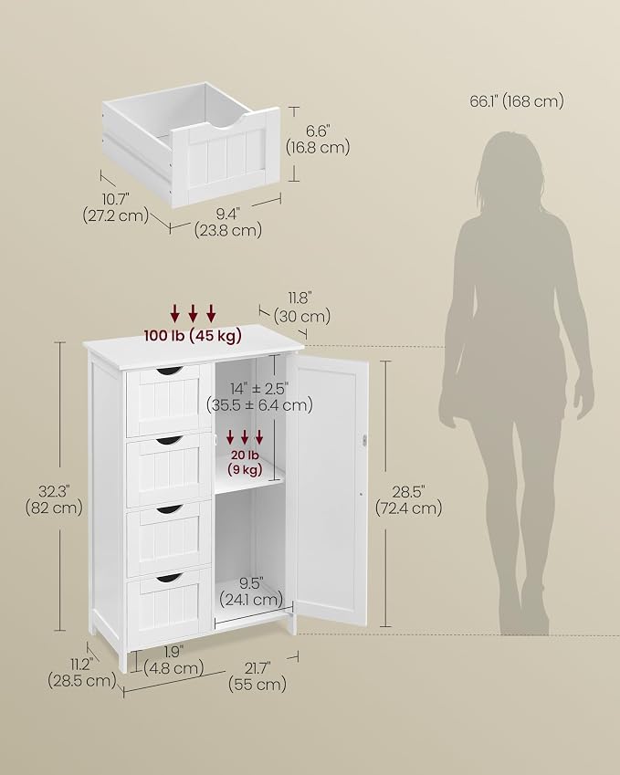 VASAGLE Storage Cabinet with Drawers, Freestanding Floor Cabinet with Door - Image 5