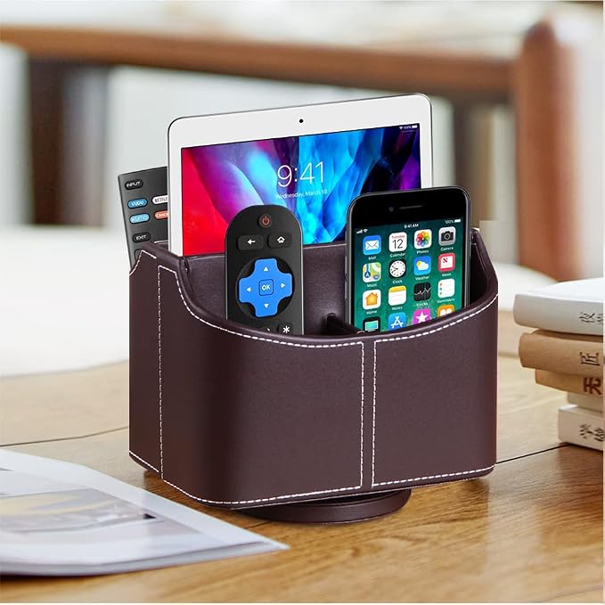 360° Rotating Remote Control Holder, PU Leather TV Remote Caddy Organizer - Image 7
