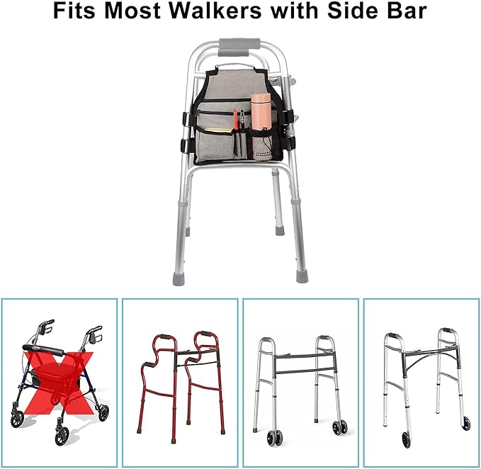 supregear Side Walker Bag, Walker Accessories Bag w/Cup Holder, Folding Walker - Image 3