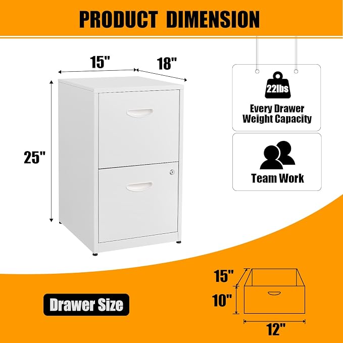 2 Drawer File Cabinet with Lock, Metal Two Drawer Vertical Filing Cabinets - Image 3