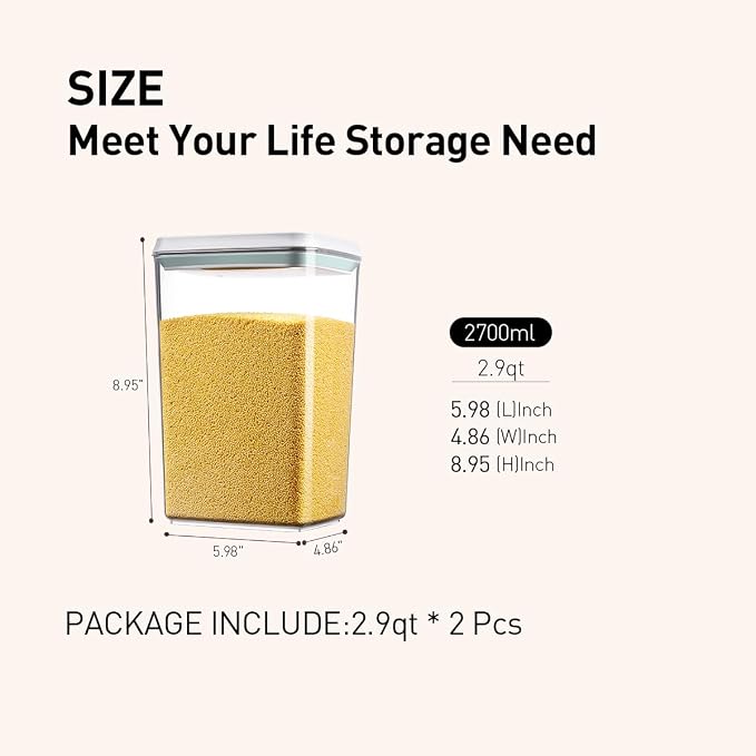 Food Storage Containers with Lids, 2.9Qt 2Pcs Airtight Pop Food Storage - Image 5