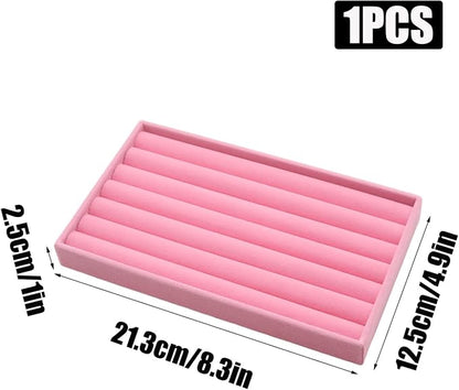 Velvet Jewelry Organizer Trays Pink 8 Rolls | Stackable Jewelry Storage Display - Image 2