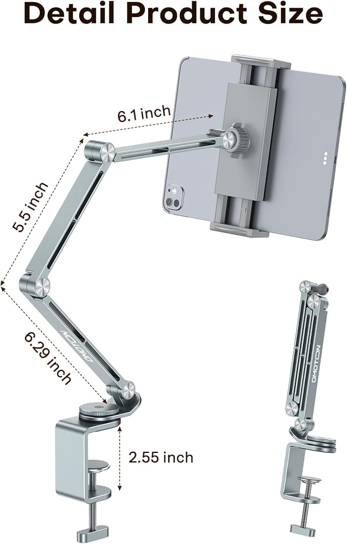 OMOTON Adjustable Tablet Stand for iPad, Desk Phone Holder for Bed - Image 5
