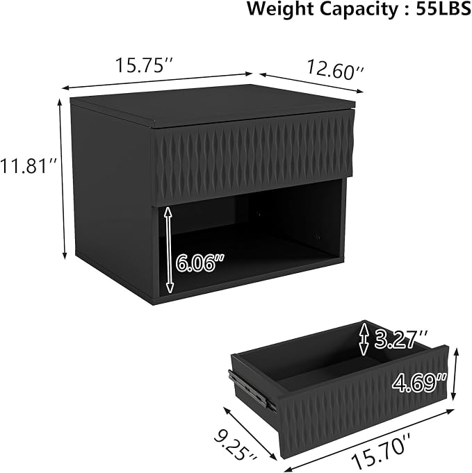 Floating Nightstand Set of 2, Modern Bedside Tables - Image 2