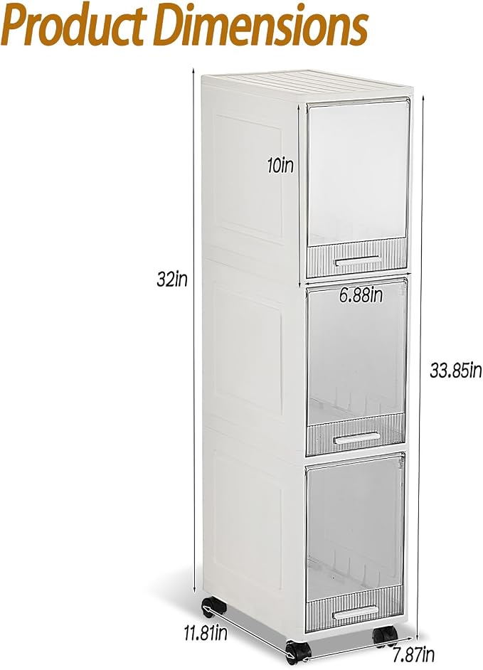 3 Drawer Slim Storage Organizer, Narrow Plastic Storage Drawer Cart - Image 2