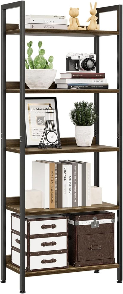 NUMENN Bookshelf, 5 Tier Freestanding Shelving Unit, Dark Walnut | Metal Frame by NUMENN