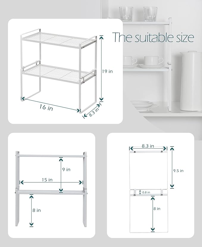 2Pack Cabinet Shelf Organizer Storage Rack Space Saving - Image 3
