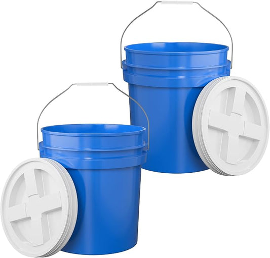 5-Gallon Blue Bucket Pail with Gamma Seal Screw on Airtight Lid, Metal Handles by EconoHome