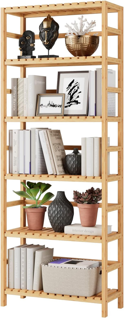 Bamjoy Bamboo Shelf, 6 Tier Bookcase Storage Shelves, Tall Book Rack Shelving by Bamjoy