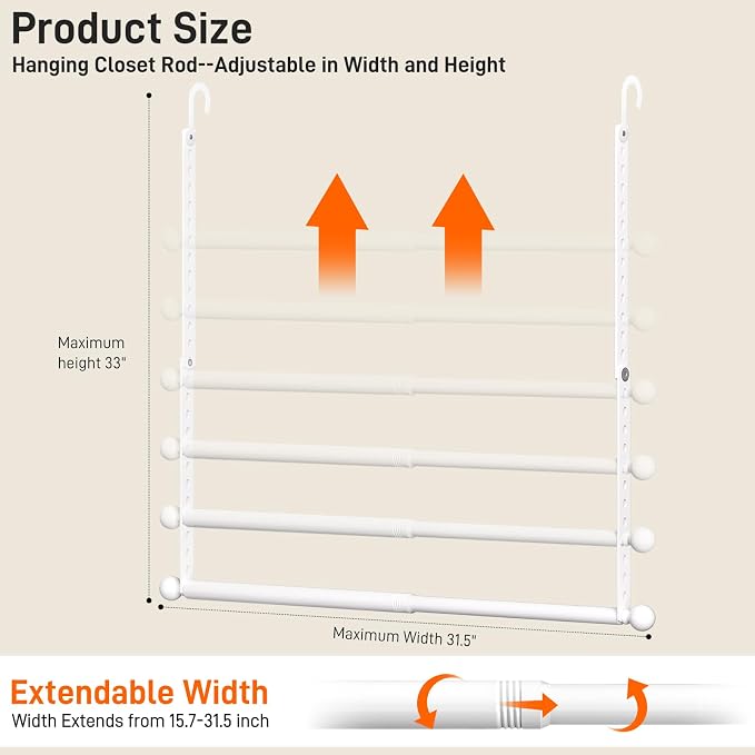 SUTINE Closet Rods for Hanging Clothes, Adjustable Metal Closet Extender - Image 2