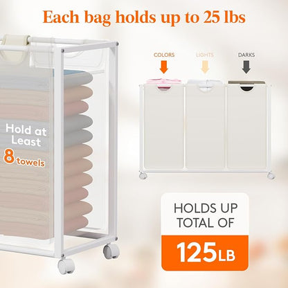 Lifewit Laundry Hamper 3 Section, Large Rolling Laundry Sorter - Image 7