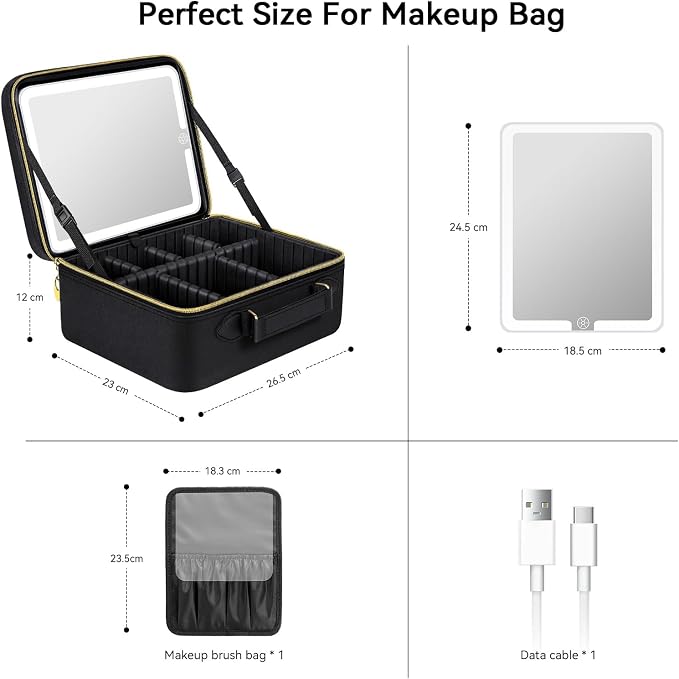 JUSRON Travel Makeup Bag With LED Mirror, Train Case with Light up Mirror - Image 4