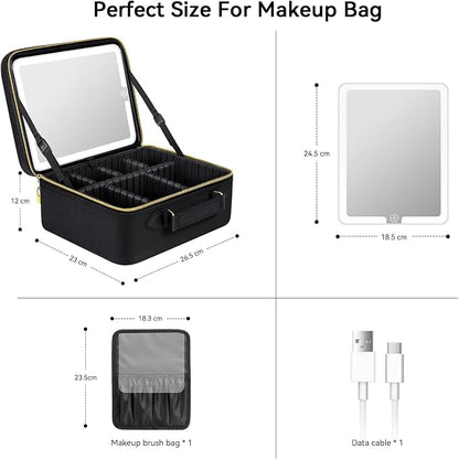 JUSRON Travel Makeup Bag With LED Mirror, Train Case with Light up Mirror - Image 4