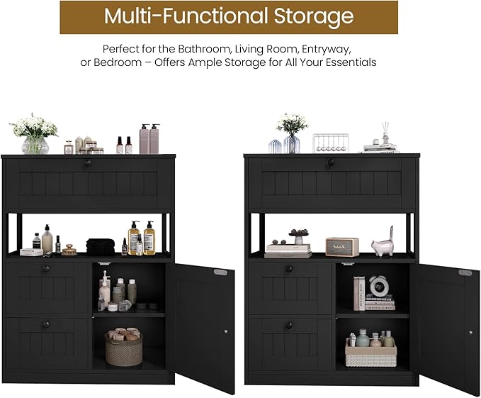 GRUSIGN Storage Cabinet, Modern Bathroom Floor Storage Cabinet Organizer - Image 6