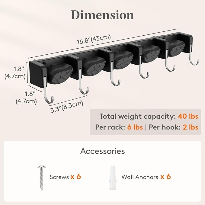 Lifewit Broom and Mop Holder Wall Mount, Non-Slip Cleaning Tool Hanger Organizer - Image 4