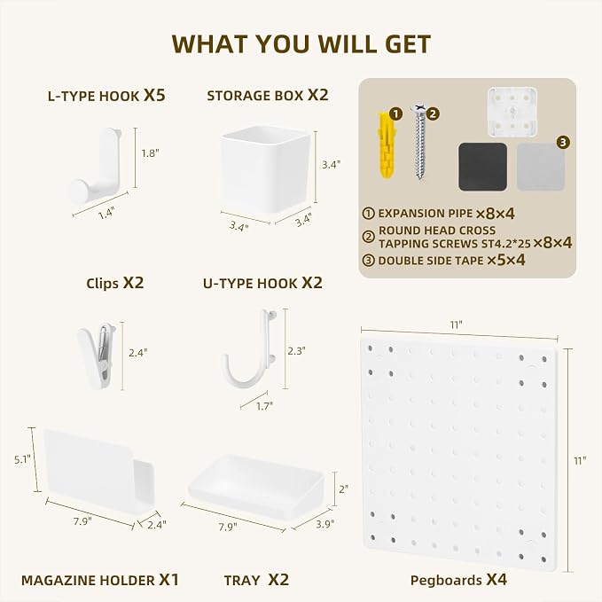 VUSIGN Peg Board Combination Kit, Pegboard Wall Organizer - Image 5