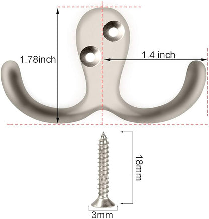IBosins 8 Pack Heavy Duty Double Prong Coat Hooks Wall Mounted - Image 2