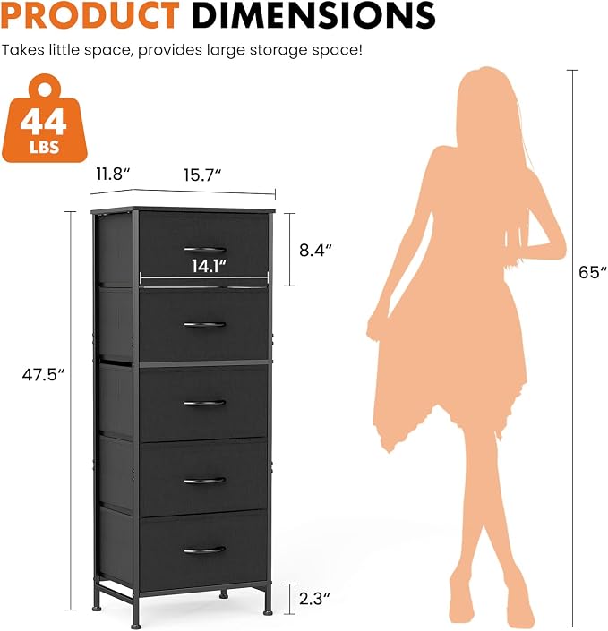 Sweetcrispy Black Storage Drawer Bedroom Dresser, Tall Dresser - Image 3