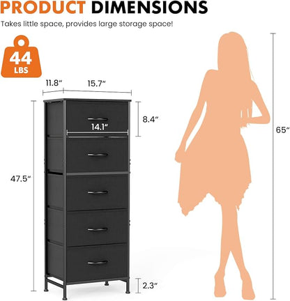 Sweetcrispy Black Storage Drawer Bedroom Dresser, Tall Dresser - Image 3