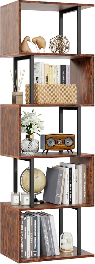 Furologee 6 Tier Bookshelf, Tall S Shaped Geometric Bookcase, Modern Display by Furologee
