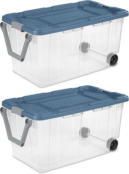 160 Quart Extra Large Clear Rolling Storage Bins 2-Pack, by Unknown