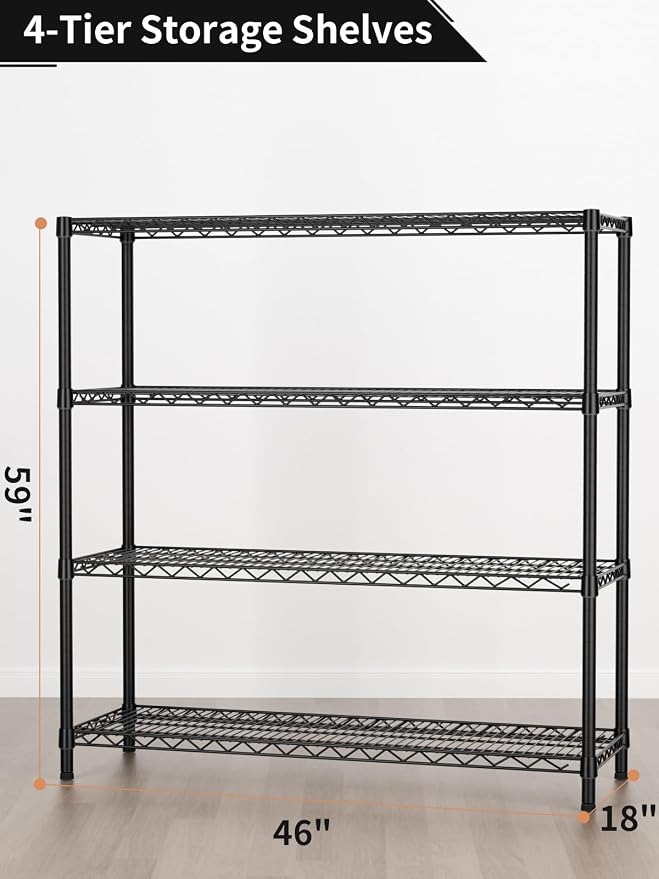 4 Tier Adjustable Storage Shelves, Heavy Duty Metal Utility Shelf 1400LBS - Image 3