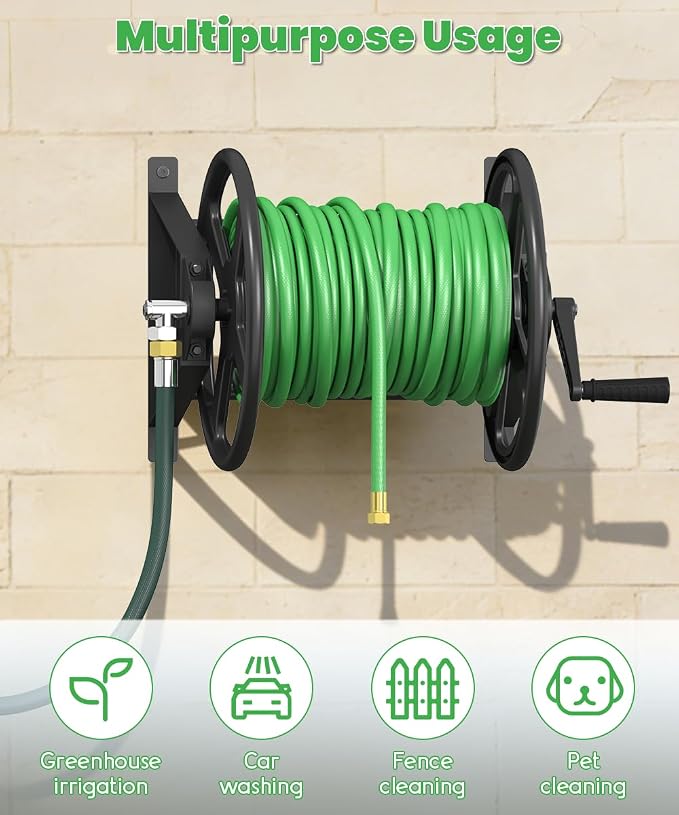 Garden Hose Reel Wall Mounted, Heavy-Duty Water Hose Holder Winder - Image 5