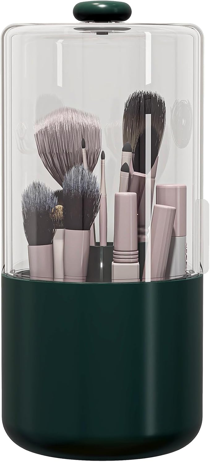 Makeup Brush Holder with Dustproof Cover, Olive Green by Zufudo