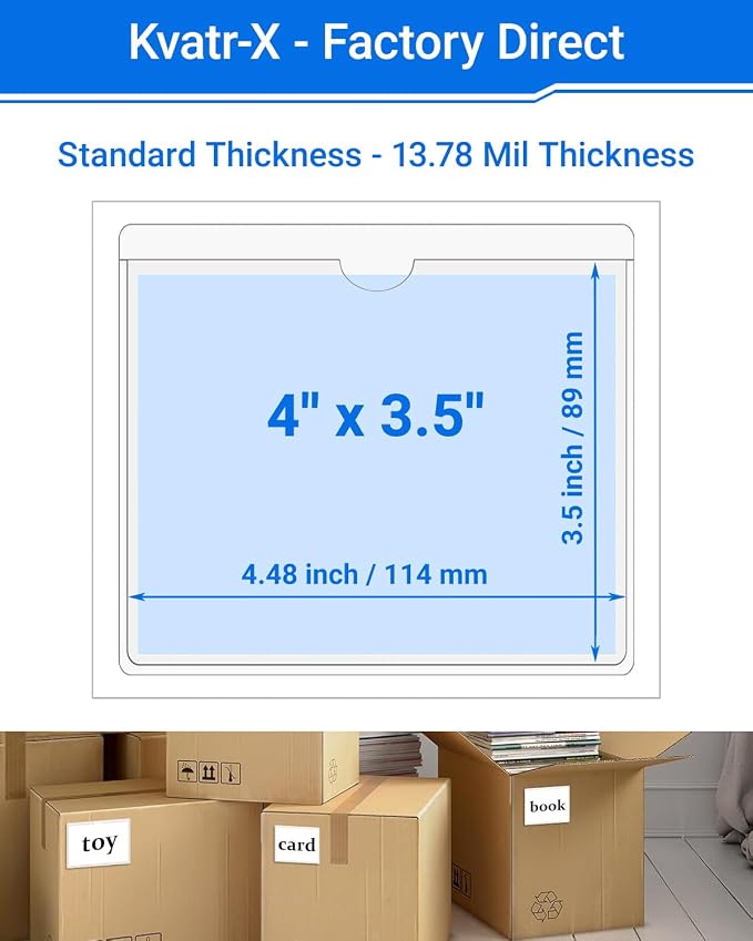20 PCS Clear Self Adhesive Plastic Label Pockets, Top Loading Business & - Image 2