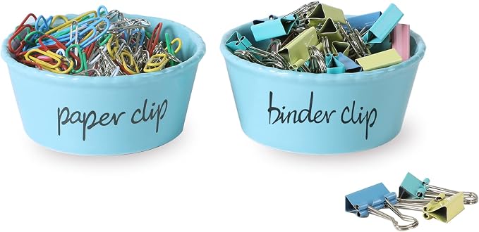ONTUBE Ceramic Paper Clip Holder and Binder Clip Holder Set by ONTUBE