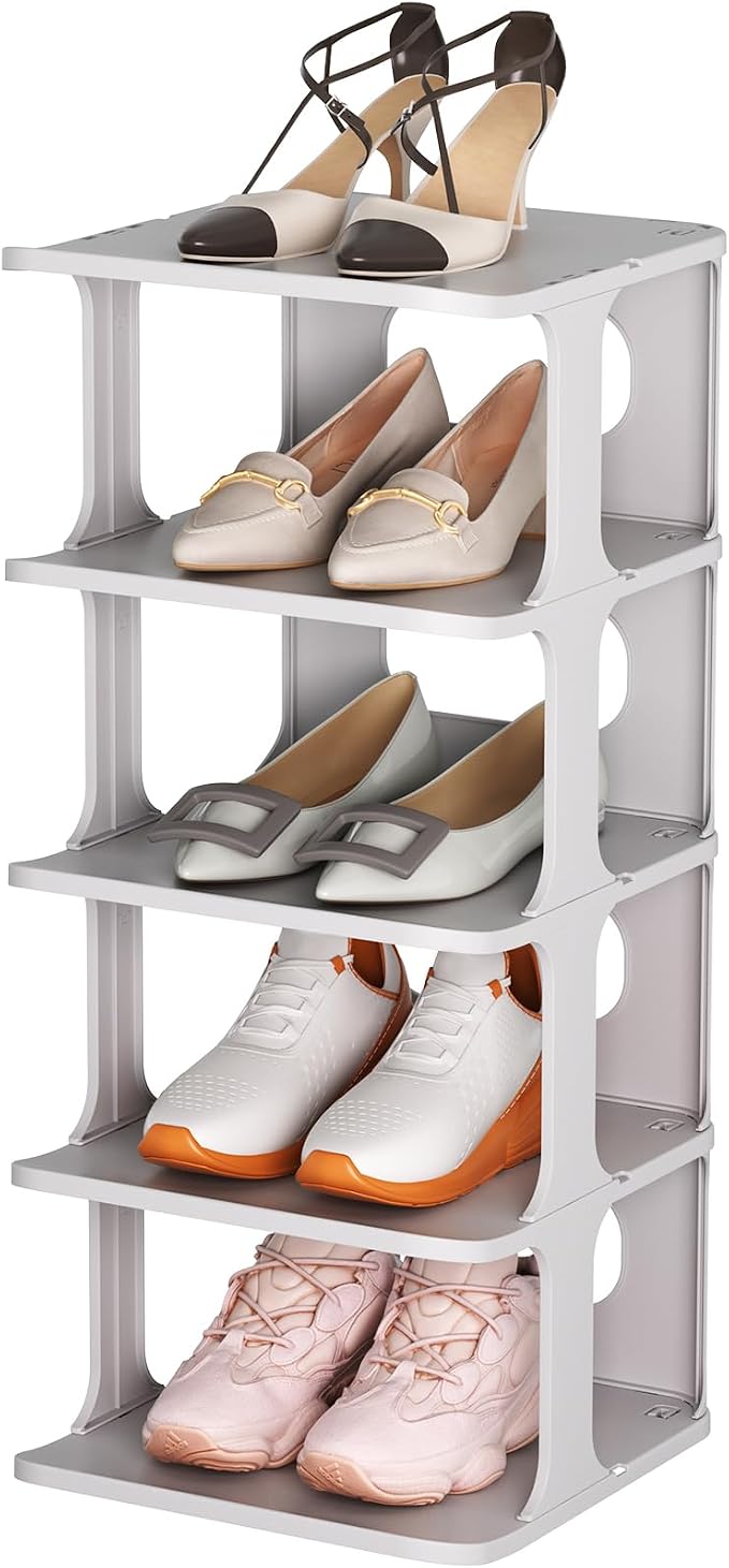 HAIXIN Small Shoe Rack for Closet Grey 5-Tier Shoe Organizer | Compact Size for by HAIXIN
