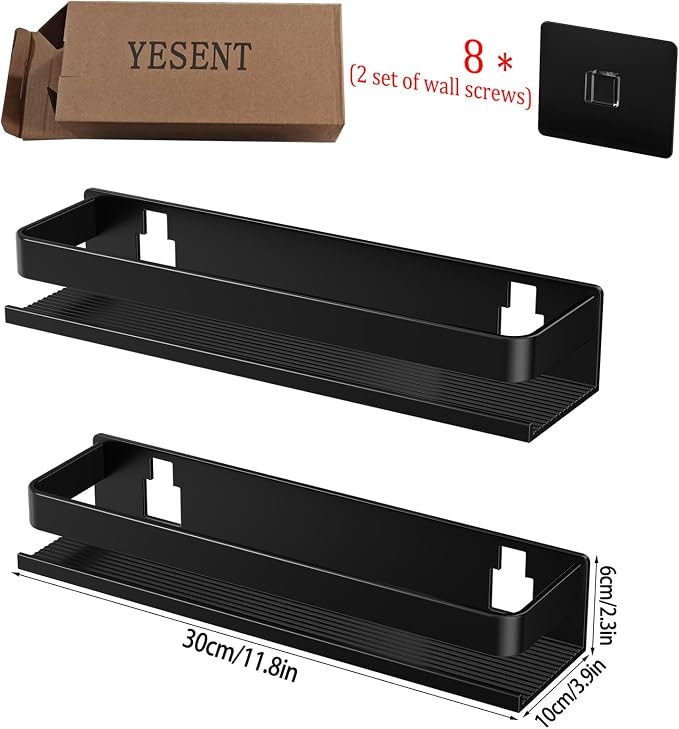 Aluminum Shower Rack 2-Pack 11.8in, Stick-on Bathroom Rack, Thickened and - Image 2