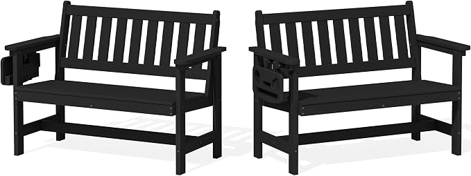 SERWALL HDPE Outdoor Bench, Weatherproof Porch Bench, 2 Pack, Suitable by SERWALL