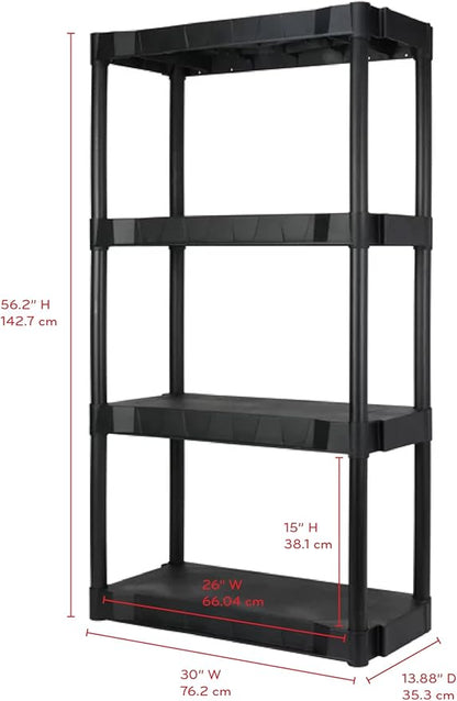 Black Plastic 4-Tier Shelving Unit, 280 lb Capacity, 56.2x30x13.8 Inches - Image 3