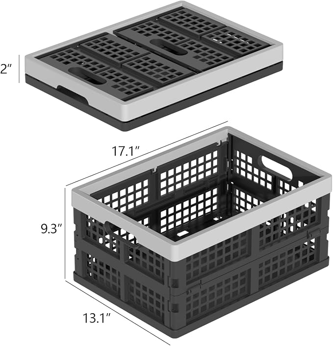 Collapsible Milk Crate, 3PK 30L Stackable Containers Folding Crates, Heavy Duty - Image 2