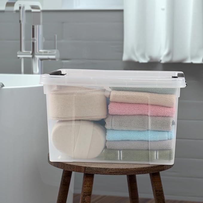 4-Pack 24 Quart Storage Box, Built-In Rolling Wheels, Space-Saving Stackable - Image 4