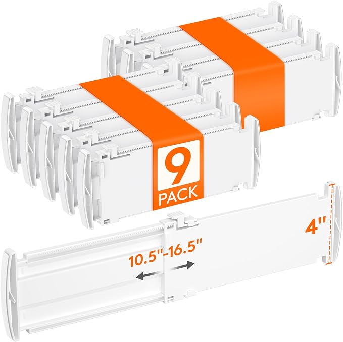 Lifewit 9 Pack Drawer Dividers for Clothes, Adjustable White Plastic Separators by Lifewit