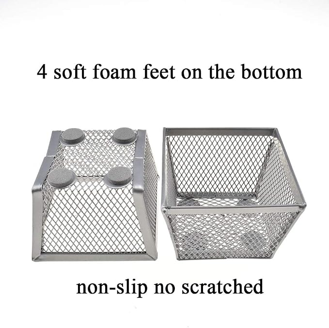 HAHIYO Stackable Paper Clip Mesh Holder cup 2.2" Height 2 Pack Silver Sturdy - Image 2