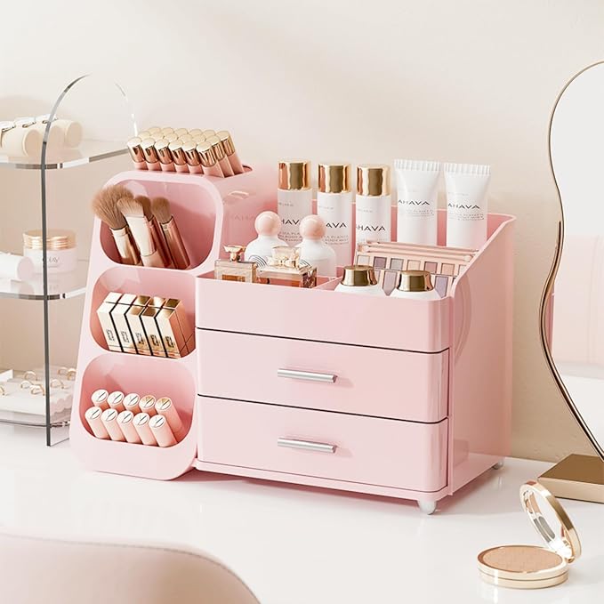 Makeup Organizer with Drawers, Large Capacity Countertop Organizer by KQJS