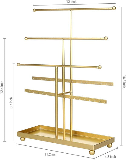 MyGift 5-Tier Gold Metal Jewelry Organizer Stand - Image 6