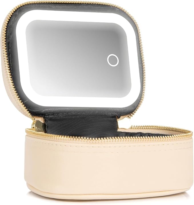 Small Makeup Bag with Led Mirror, Mini Travel Make up Bag 3 Light Modes by Extrei+Gent