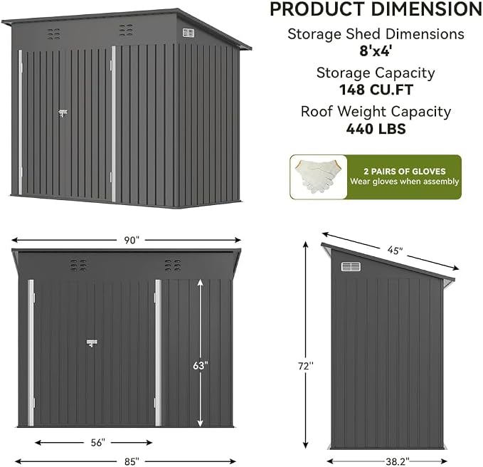 COMHOMA 8'x4' Shed Outdoor Storage, Metal Garden Tool Utility | Steel Tool Shed - Image 6