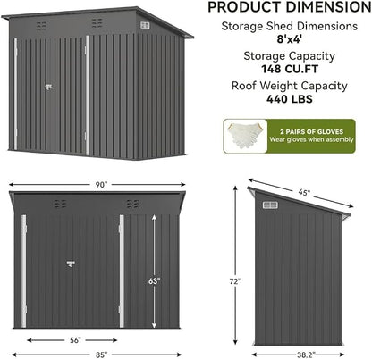 COMHOMA 8'x4' Shed Outdoor Storage, Metal Garden Tool Utility | Steel Tool Shed - Image 6