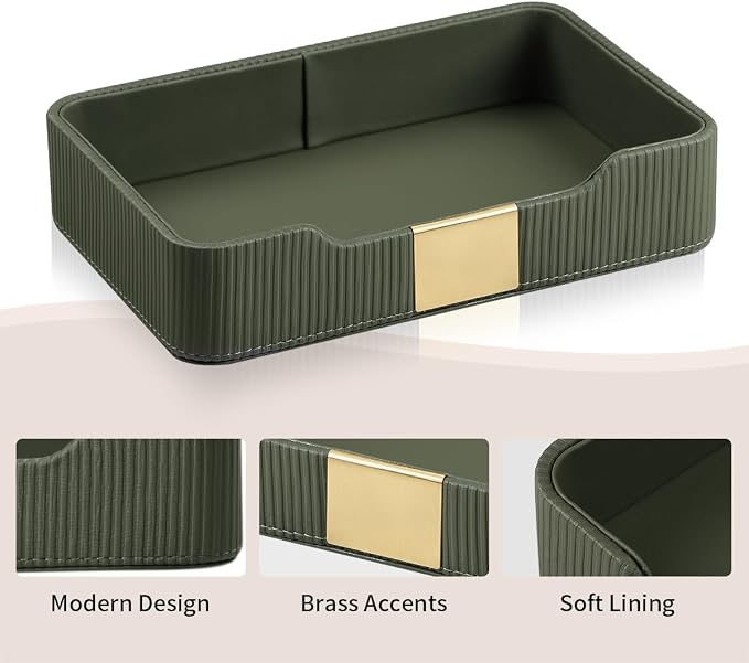 Valet Tray Desktop Storage Organizer, PU Leather Catchall Bedside Vanity Tray - Image 4