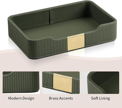 Valet Tray Desktop Storage Organizer, PU Leather Catchall Bedside Vanity Tray - Image 4