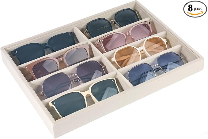 Sunglass Organizer, 8 Grids Beige Velvet Glasses Tray by wowewk