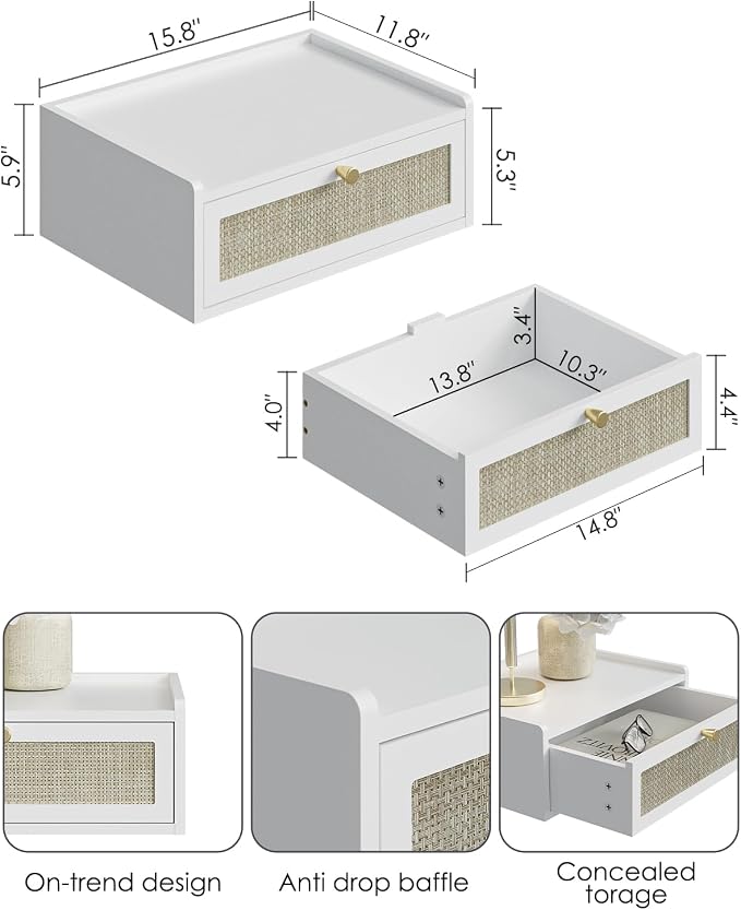 Floating Nightstand, Wall Mounted Night Stand - Image 2