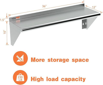NSF Stainless Steel Wall Mount Shelf 12 x 36 Inches 18 Gauge Metal Floating - Image 3