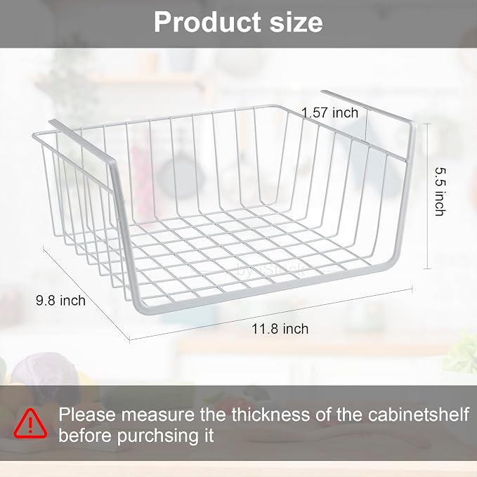 Under Shelf Basket 2 Pack Pantry Shelf Organizer White Metal Cabinet Shelf | - Image 7