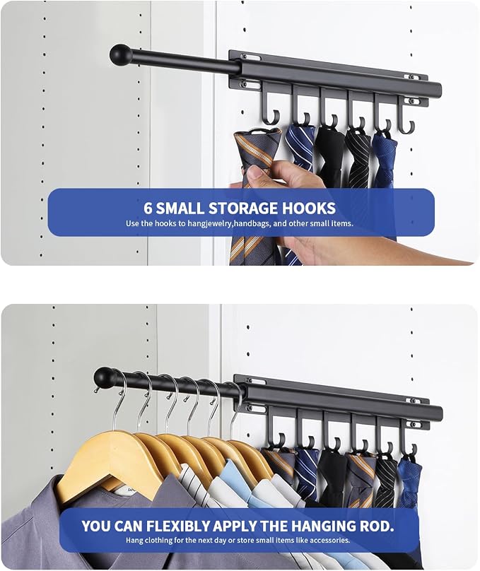 BaiNong Valet Rod for Closets Pull Out 16.5" Black - Image 3
